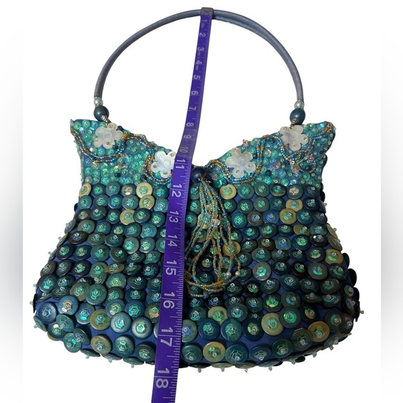 MIDO Sequin Handbag Beaded Floral Tassel Detail Mermaid Fairycore Statement Bag - Picture 5 of 11